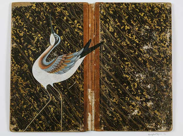 Stylised Paintings Of Birds On Vintage Ledgers