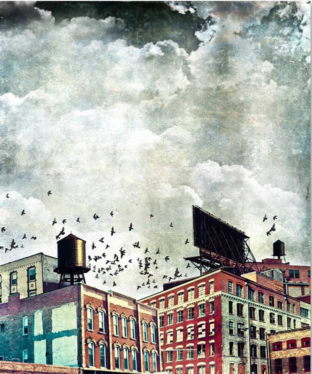 Flocks Of Birds Fly High Above Paintings Of American Cityscapes 