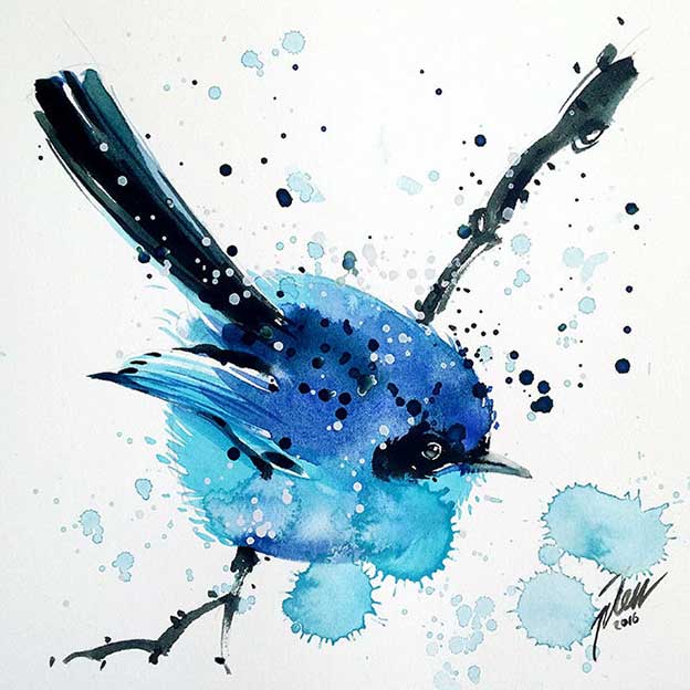 Spattered Watercolour Paintings Of Birds